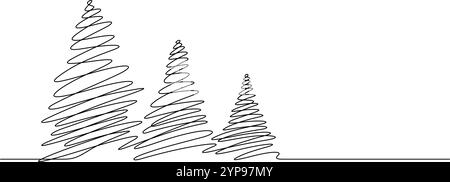 christmas pine trees one line drawing continuous sketch minimalist art thin line Stock Vector