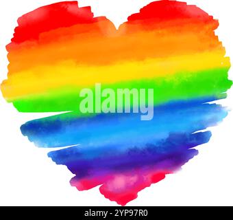 rainbow heart shape watercolor style painting vector. pride day pride month Stock Vector