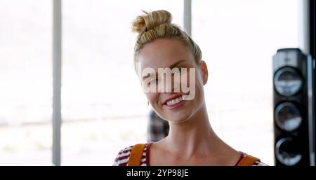 Front view of Caucasian Businesswoman standing in the office Stock Photo