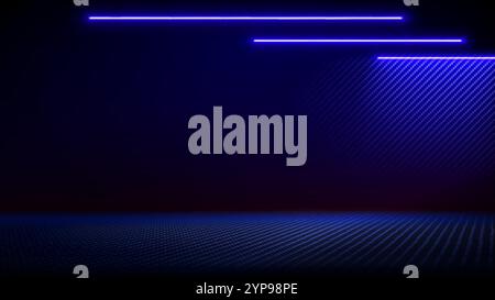 Studio interior with carbon fiber texture. Modern carbon fiber textured blue black interior with light. Background for mounting, product placement Stock Vector