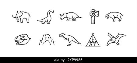 Prehistoric icons set Stock Vector