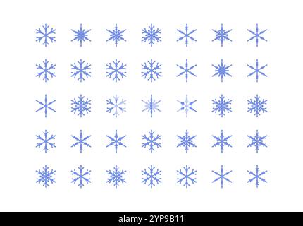 Set of cute snowflake icons on isolated background New Year ornament Symbols for mobile apps and website design. Flat snowflake icons, silhouette. Stock Vector