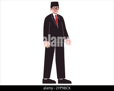 Mohammad Hatta Indonesia hero proclaimer Independence freedom Indonesian vice president patriot warrior leader republican person political character Stock Vector