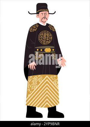 Korean nobleman royal dress formal uniform South Korea clothes dress noble clothing heritage headdress colorful culture historical attire design icon Stock Vector