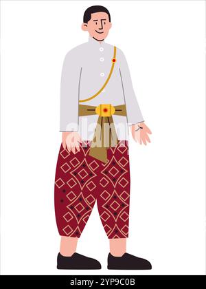 Suea Phraratchathan Thailand man traditional clothes attire Thai tradition culture dress clothes design icon set colorful Stock Vector