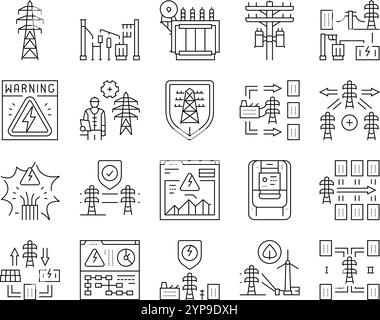 electric grid energy power icons set vector Stock Vector