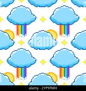 Pixel art seamless pattern with clouds  Stock Vector