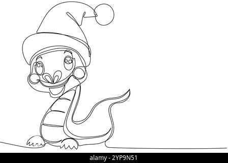 Coloring page of a funny friendly snake wearing a Santa hat. Vector outline drawing. No artificial intelligence was used to create the illustration. . Stock Vector