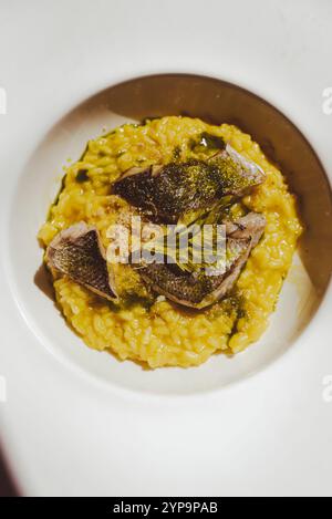 The "Perca" Pike risotto of the Maggiore Lake in the northern Piedmont Lake District. In Northern Italy. Stock Photo