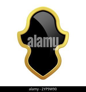 Black shield with glossy bright golden frame. VIP luxury logo design element. Vector clipart illustration. Transparent background. Stock Vector