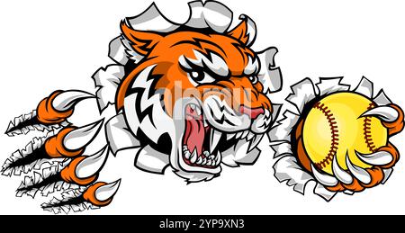 Tiger Softball Animal Sports Team Mascot Stock Vector
