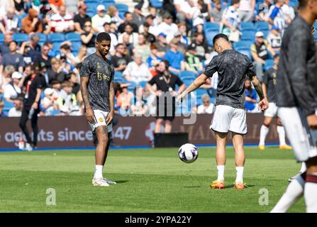 Brighton v Manchester United Premier League Football, Amex Stadium, Brighton, Sussex, United Kingdom - 19 May 2024 - Marcus Rashford warming up Editorial use only. No merchandising. For Football images FA and Premier League restrictions apply inc. no internet/mobile usage without FAPL license - for details contact Football Dataco Stock Photo