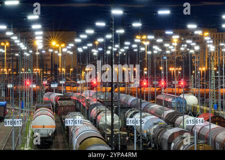 PRODUCTION - 26 November 2024, Saxony-Anhalt, Halle (Saale): Freight wagons stand on the train formation yard in the Halle/Saale marshalling yard. The facility is one of the most modern of its kind in Europe. The Halle/Saale rail junction is an important hub for both freight and passenger transport in Central Germany. Photo: Hendrik Schmidt/dpa Stock Photo