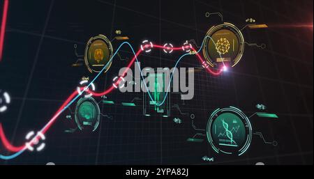 Image of science data processing over diagrams Stock Photo