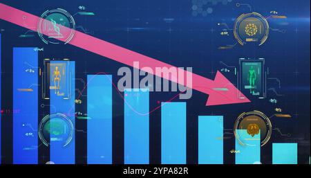 Image of science data processing over diagrams Stock Photo