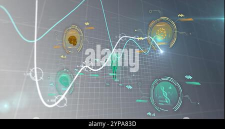 Image of science data processing over diagrams Stock Photo