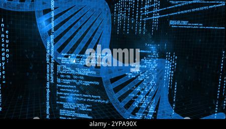 Image of binary coding digital data processing over dna strand Stock Photo