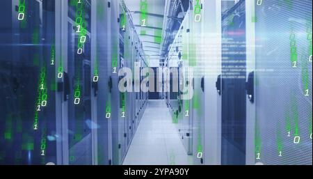 Image of binary coding digital data processing over computer servers Stock Photo