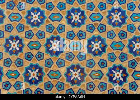 A blue and white patterned tile floor Stock Photo