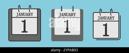 calendar designs with january 1st day of the month new year highlighted, symbol icon in vector illustration Stock Vector