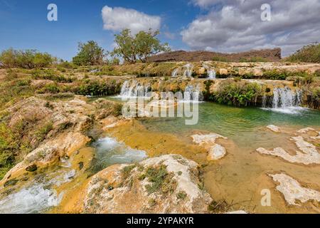 Waterfalls near Salalah, Oman, Dhofar Governorate, Wadi Darbat, Salalah Stock Photo