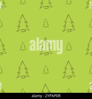 Seamless pattern with hand drawn Christmas trees. Sketched firs.  Winter holiday doodle elements. Vector illustration Stock Vector