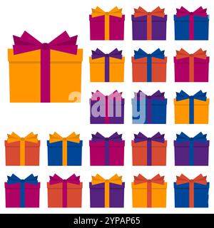 Collection of twenty multi colored gift boxes. Vector illustration Stock Vector