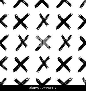 Seamless pattern with hand drawn cross symbols. Black sketch cross symbol on white background. Vector illustration Stock Vector