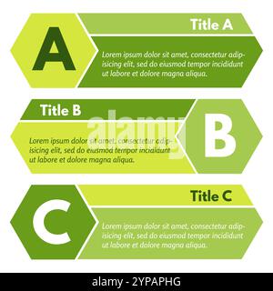 Set of three horizontal greenl options banners. Step by step infographic design template. Vector illustration Stock Vector