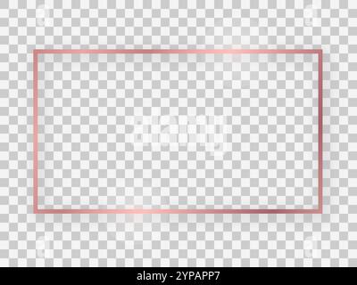Rose gold shiny 16x9 rectangular frame with glowing effects and shadows on transparent background. Vector illustration Stock Vector