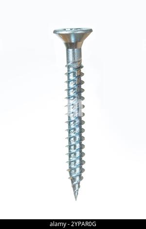 A countersunk zinc-plated screw on white background Stock Photo
