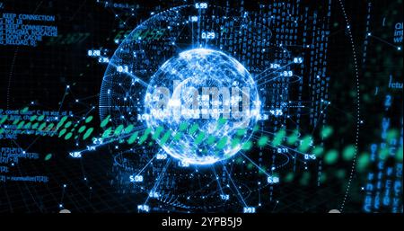 Image of scientific data processing over globe with network of connections Stock Photo