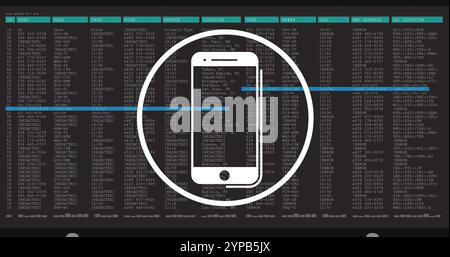 Image of smartphone icon and data processing over black background Stock Photo