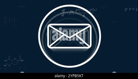 Image of mathematical data processing and email icon on dark background Stock Photo