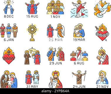 catholic holidays church easter icons set vector Stock Vector Image ...