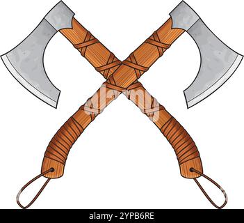 Crossed Viking Axes Color. Vector Illustration. Stock Vector