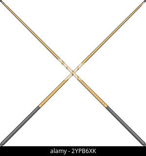 Crossed Billiard Cues Color. Vector Illustration. Stock Vector