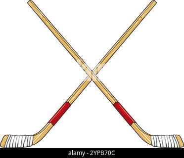 Crossed Ice Hockey Sticks Color. Vector Illustration. Stock Vector
