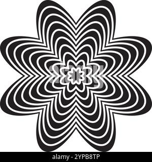 Abstract monochrome elements with layered fill. Radial, radiating shape. Stock Vector