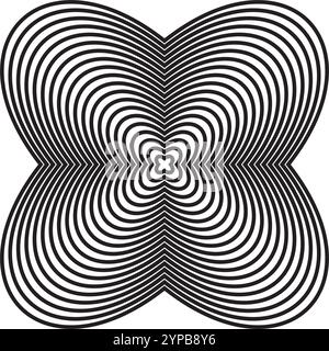 Abstract monochrome elements with layered fill. Radial, radiating shape. Stock Vector