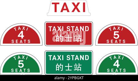 The isolated vector Hong Kong red green city taxi car images, symbols and top light Stock Vector
