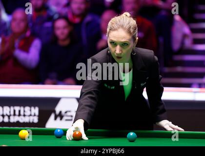 Referee Tatiana Woollaston on day seven of the Victorian Plumbing UK Championship Snooker Championship at the York Barbican. Picture date: Friday November 29, 2024. Stock Photo