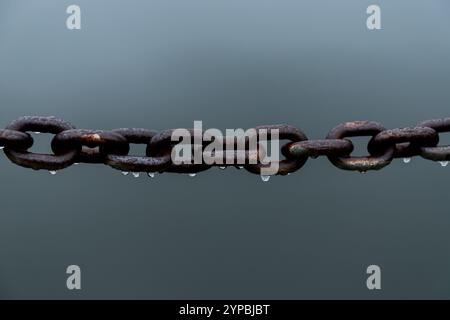 Rusty steel chain with water drops and dark background. High quality photo Stock Photo