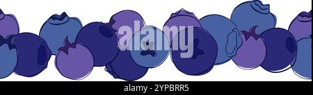 Seamless border of blueberry. Vector graphic line Botanical illustration for decoration, design, tape. Stock Vector