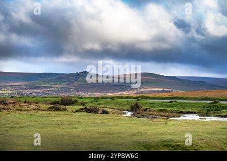 Winter storm clouds over Dartmoor tors and hills in late November Stock Photo