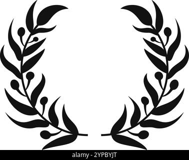 Symmetrical decorative element featuring two olive branches forming a circle, adorned with berries and leaves, creating a classic laurel wreath design Stock Vector