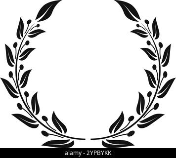 Symmetrical black and white laurel wreath creating a circular frame, featuring detailed leaves and berries, suitable for various design and decorative purposes Stock Vector