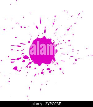 Vibrant pink paint creates a dynamic splash, splattering droplets and streaks across a clean white backdrop, forming an abstract and energetic composi Stock Vector