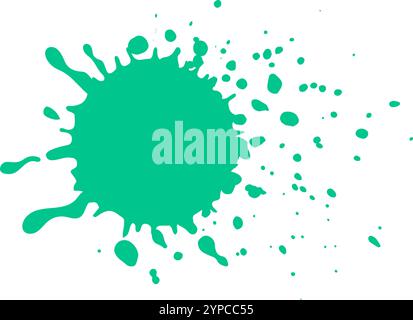 Green paint splashing on white background, creating vibrant design with dynamic splatters and droplets, perfect for summer vibes Stock Vector