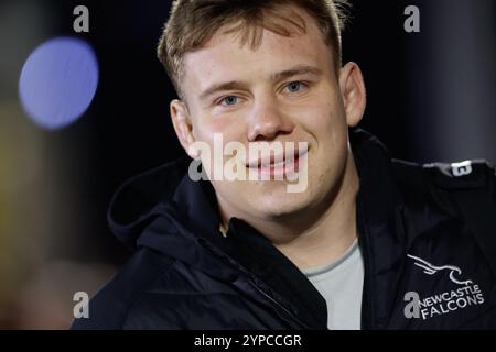 Freddie Lockwood of Newcastle Falcons arrives at Kingston Park for the ...